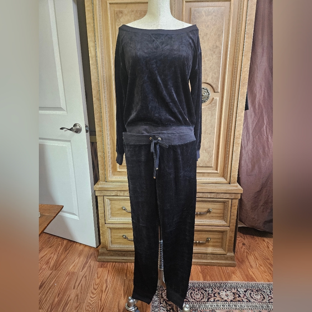 Juicy Couture Black Velour Track Pants & Top Set Size XS